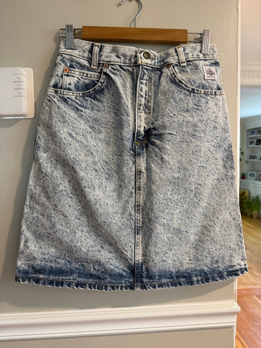 Acid-Wash Denim A-Line Skirt - Light Blue